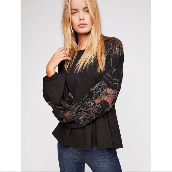 Free People Tops - Free people black mesh metallic balloon sleeve top